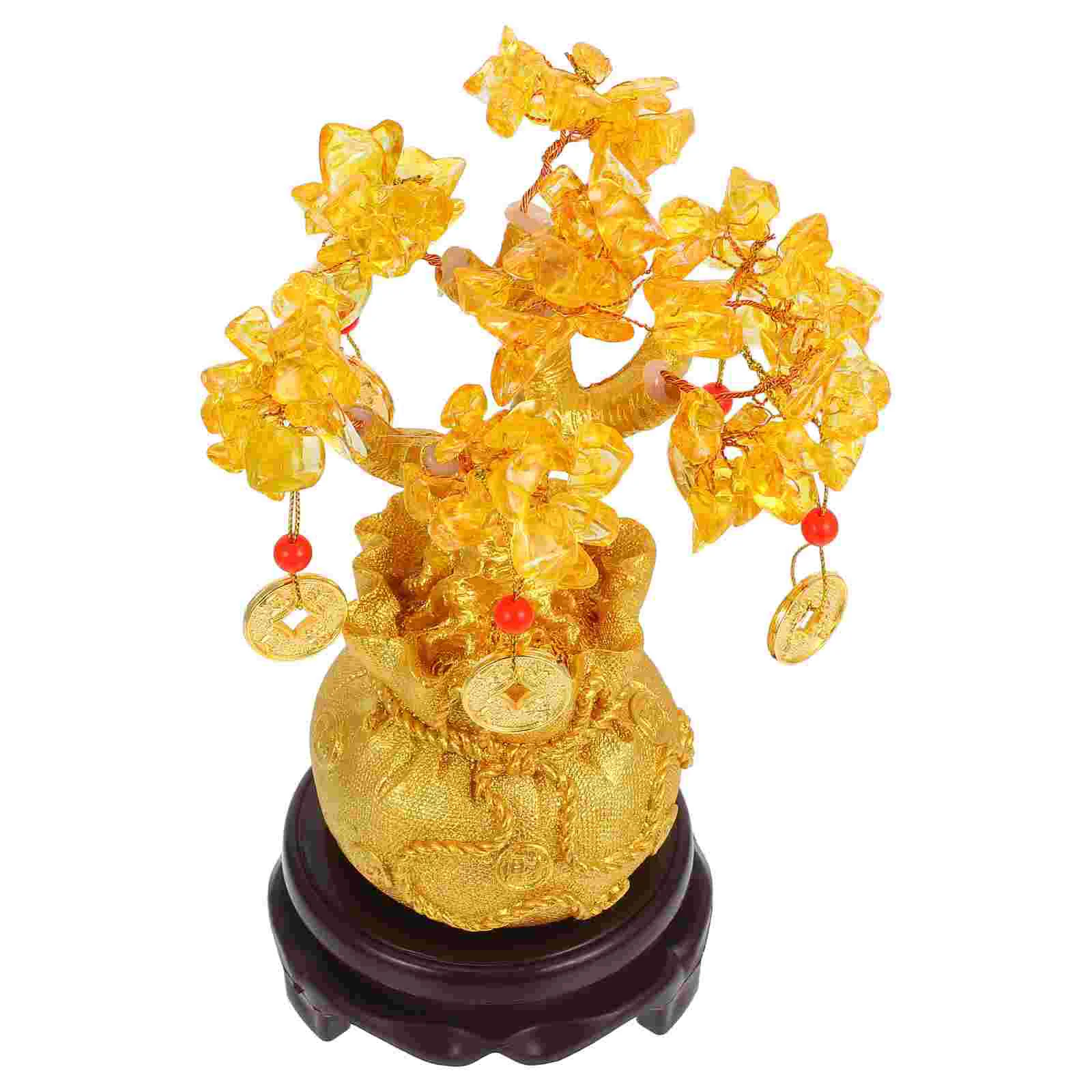 1PC 19cm Natural Crystal Tree Money Tree Ornaments Bonsai Style Wealth Luck Feng Shui Ornaments Home Decoration (with Coins