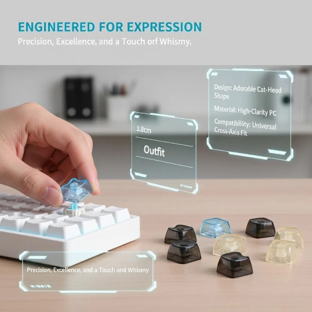 10Pcs Cute Transparent Cat Shaped Keycaps 1U Cartoon MAO Profile Keycaps PBT Blank Key Caps For MX Switch Keyboard