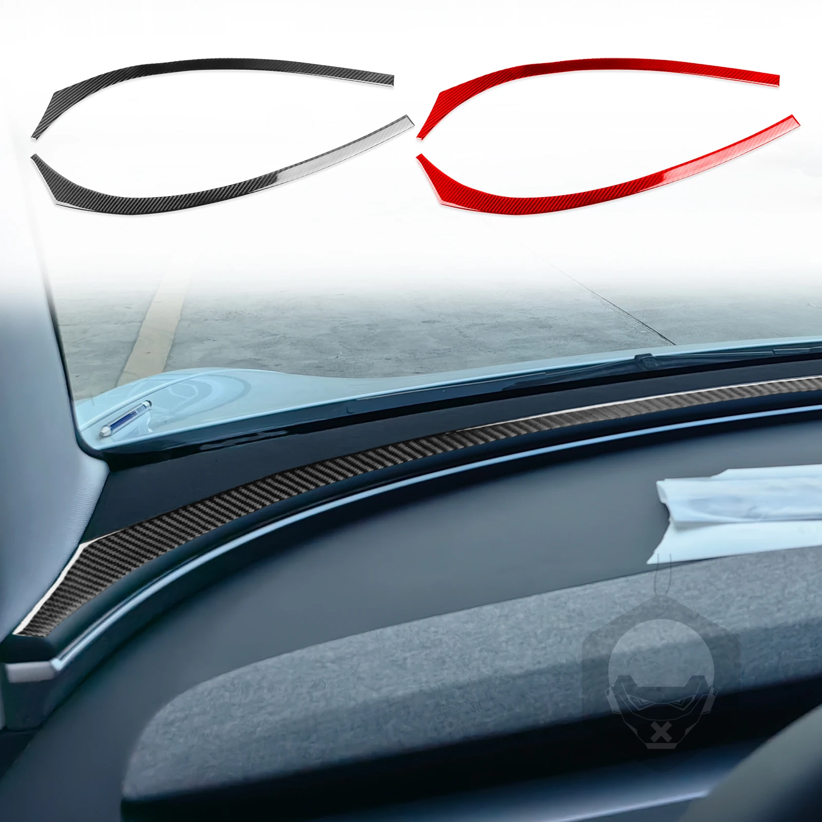 For Tesla Model Y 2025+ Car Instrument Panel Trim Strip Carbon Fiber Pattern Dashboard Front Cover Sticker Interior Accessories