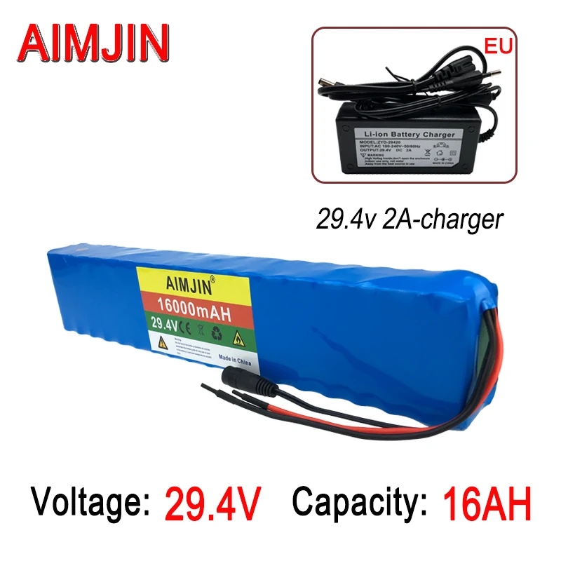 

18650 29.4V 16000mah Lithium ion Battery Pack 7S5P 16A Built-in Smart BMS with 29.4V 2A Charger