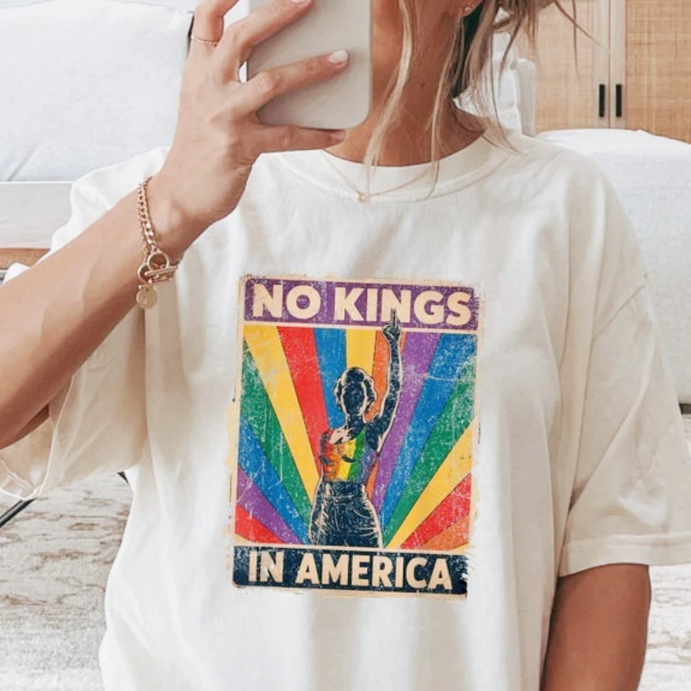 No Kings in America Shirt Pride Political Shirt LGBTQ Freedom Shirt Patriotic Tee Men Women Fashion Daily Life Cotton Streetwear