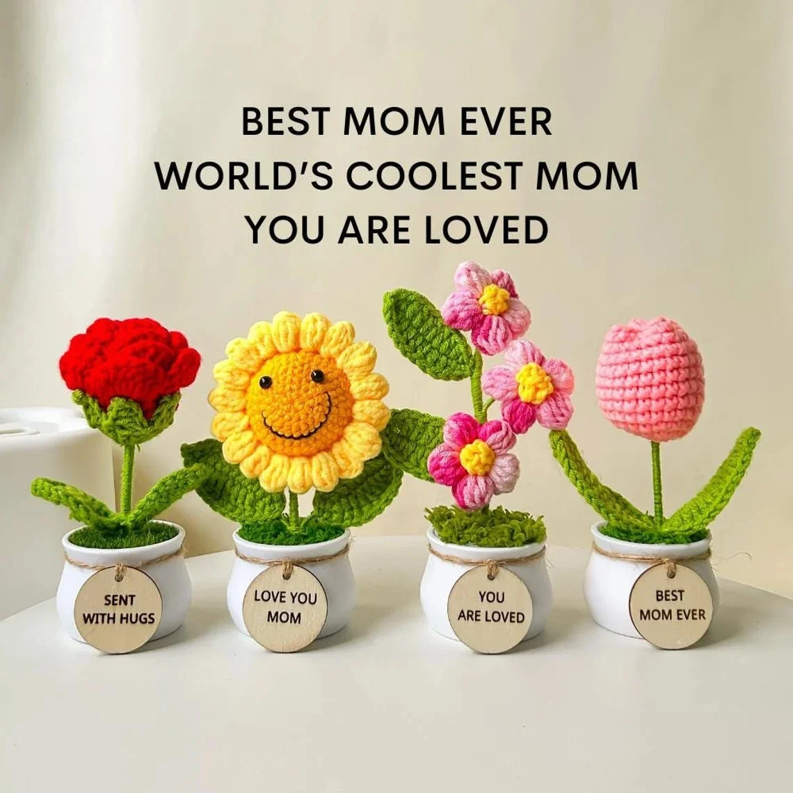 

Custom laser engraved crochet roses with personalized messages, home decor gifts for Mother's Day/Father's Day, Valentine's Day,