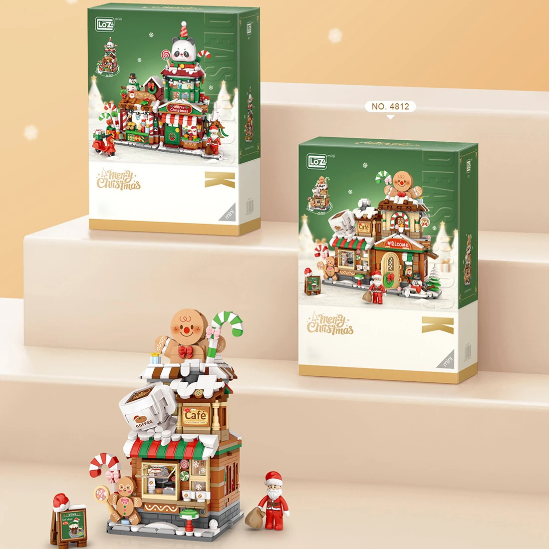 LOZ Christmas children's toy gifts, DIY panda art house model assembly, building blocks Christmas desktop ornaments