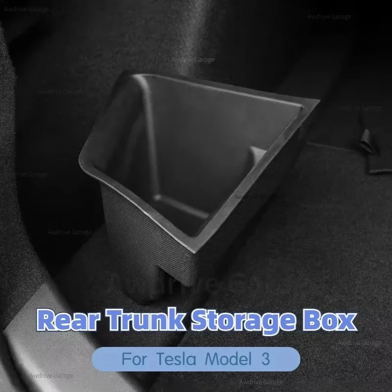 For Tesla Model 3 Rear Trunk Storage Box Left Side Space Organizer Box with Pull Rope Car Interior Accessories Model3 2021-2023