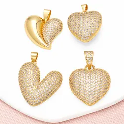 OCESRIO Fashion White Crystal Gold Color Heart Pendant for Necklaces Copper Gold Plated Jewelry Making Supplies pdtb659