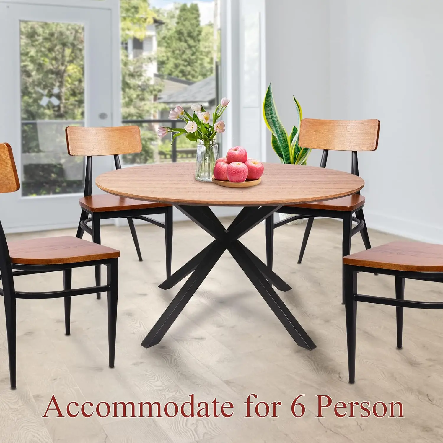 Dining Table for 6 Pedestal Wood Kitchen Table Dining Room Table Counter Modern Cross Metal Led for Cafe Restaurant Wine Bar