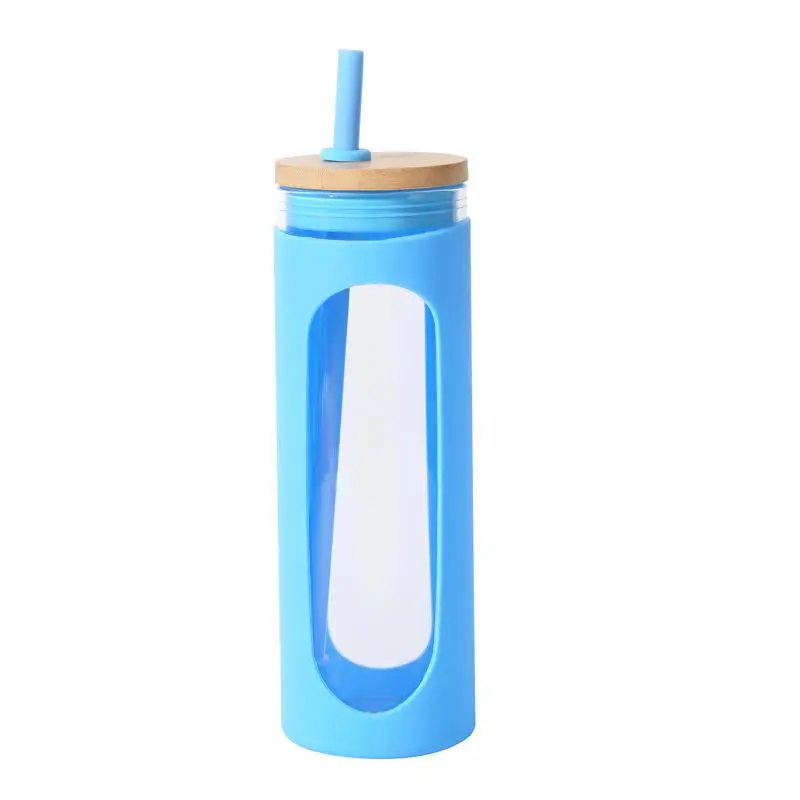 كوب زجاجي بغطاء من الخيزران، هدايا أمان غير معقودة لمحبي الشاي، كوب زجاجي من السيليكون مع القش