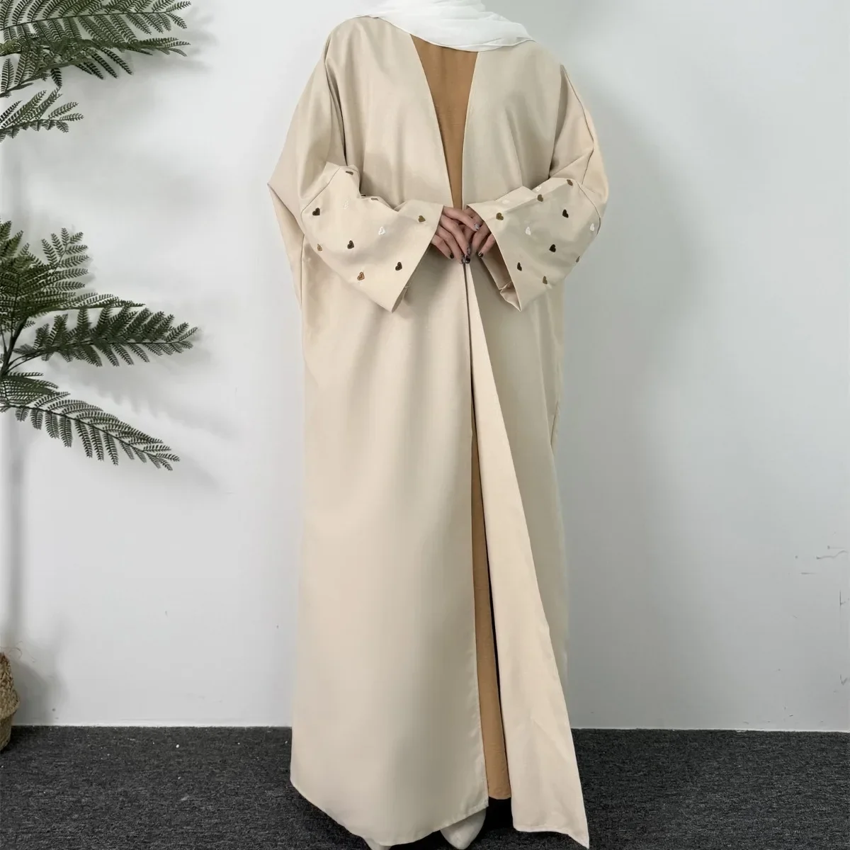 Open Front Abaya Long Sleeve Maxi Length Dress Womens Clothing Muslim Cardigan Abayas Women Jilbabs Embroidery Out Kaftans