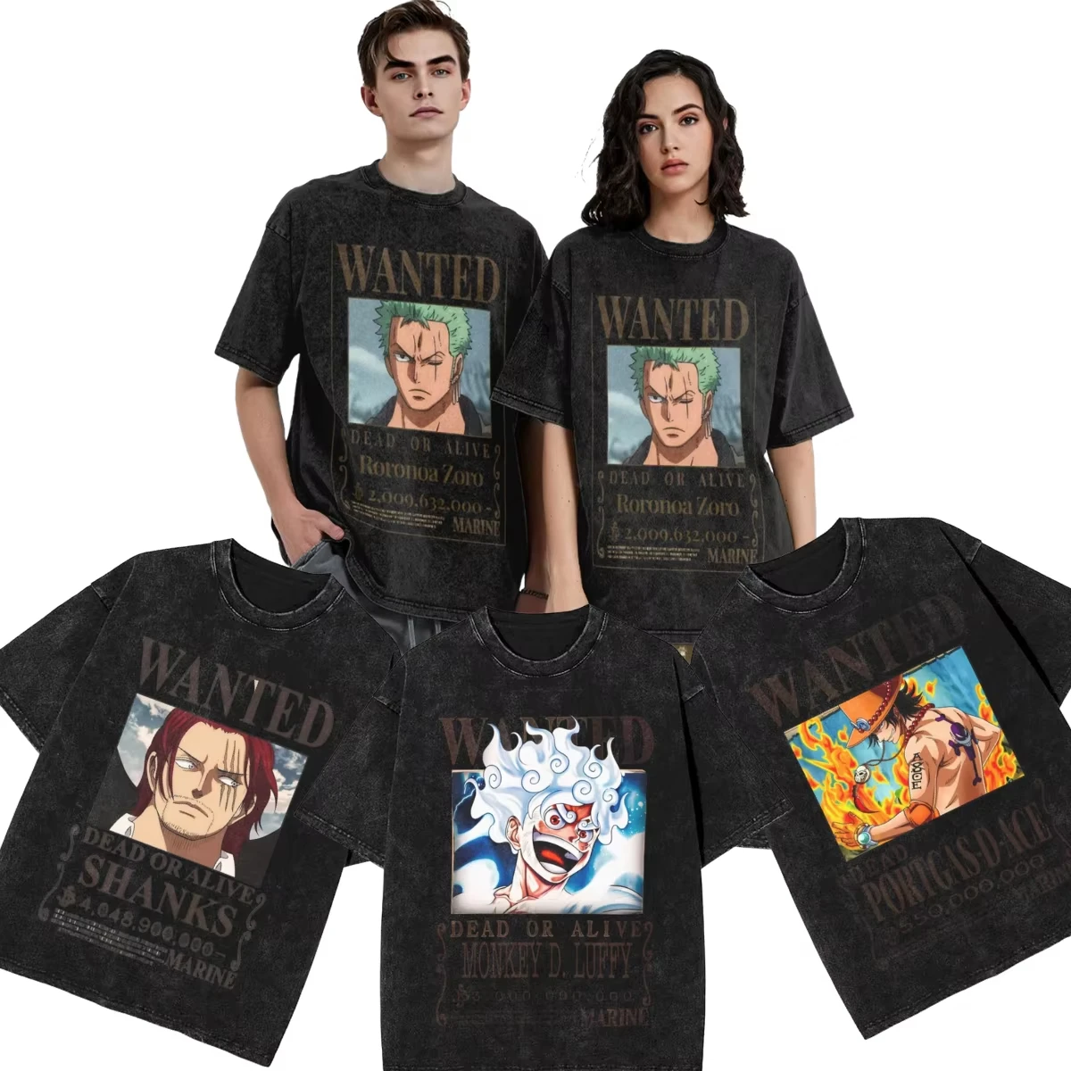 2026 Neues One Piece Roronoa Zoro Grafik-T-Shirt für Herren und Damen – Baumwolle, Vintage-Waschung, bedruckt, Streetwear, Sport-Oberteil