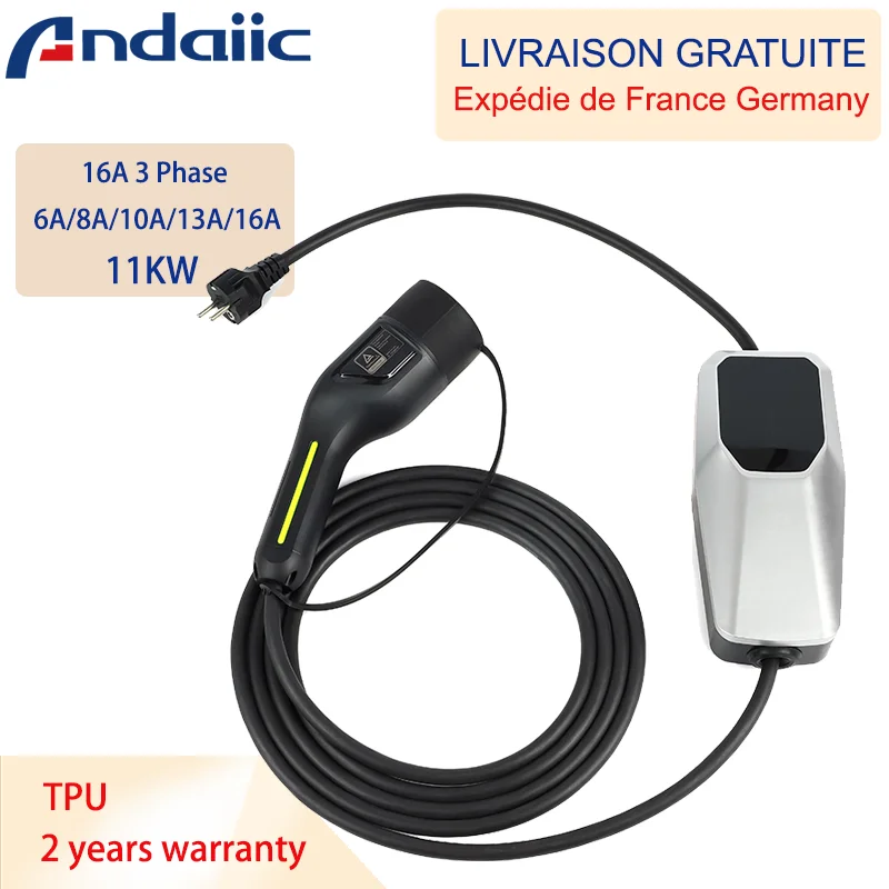 Caricabatterie EV Tipo 2 Tipo 1 Scatola di ricarica per auto elettrica 6A-16A 10 metri 4 metri 1 fase 3 fasi Cavo di ricarica EVSE Modalità 2