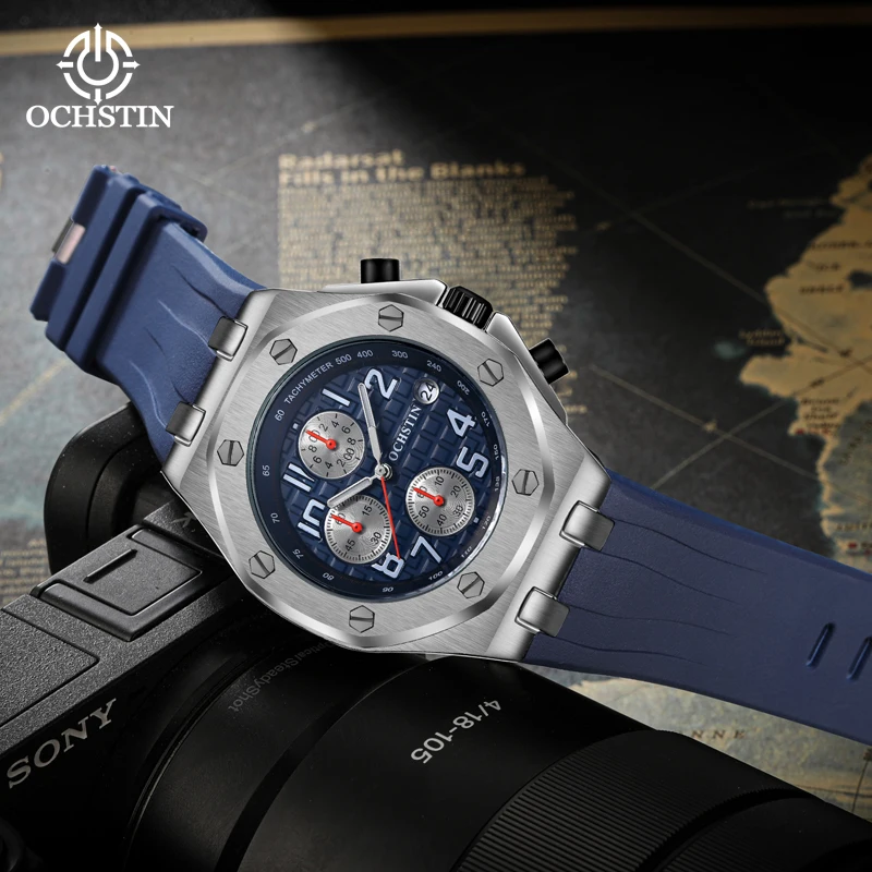 OCHSTIN Men Sports Wristwatch Multifunction Quartz Alloy Housing Comfort Silicone Bracelet Clock Man Waterproof Watches
