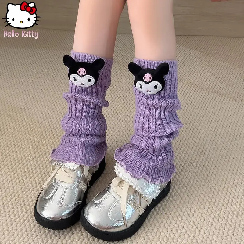 Kuromi Hello Kitty Set Kaus Kaki Anak-anak Kartun Anime Musim Semi Musim Gugur Gaya Kawaii Tabung Tengah Tumpukan Telinga Kayu Boneka Tiga Dimensi