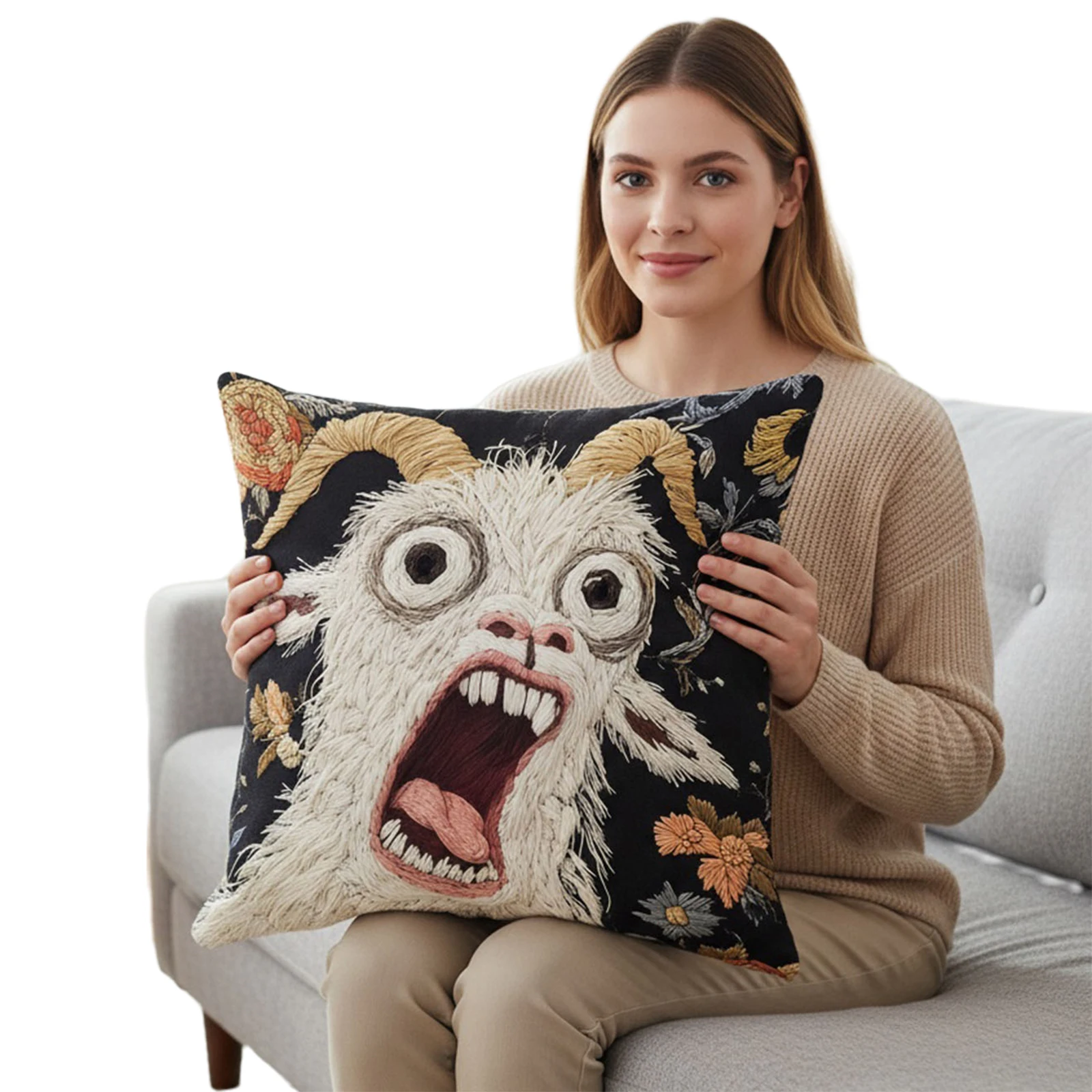 Screaming Goat Cushion Protector 45x45cm Hilarious Animal Graphic Pillow Cover for Dorm Bedroom Living Room Office Decor