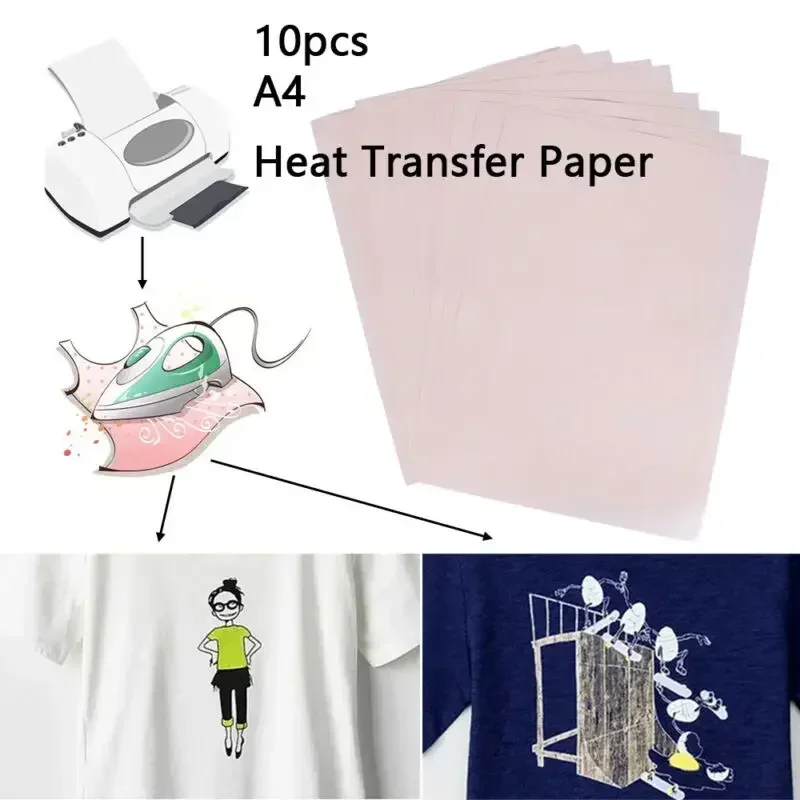 10pcs A4 Heat-Press Transfer Paper T-Shirt Iron-On Fabric Inkjet Printer Mug DIY For Coated Cups Saucers Hats Stone Painting