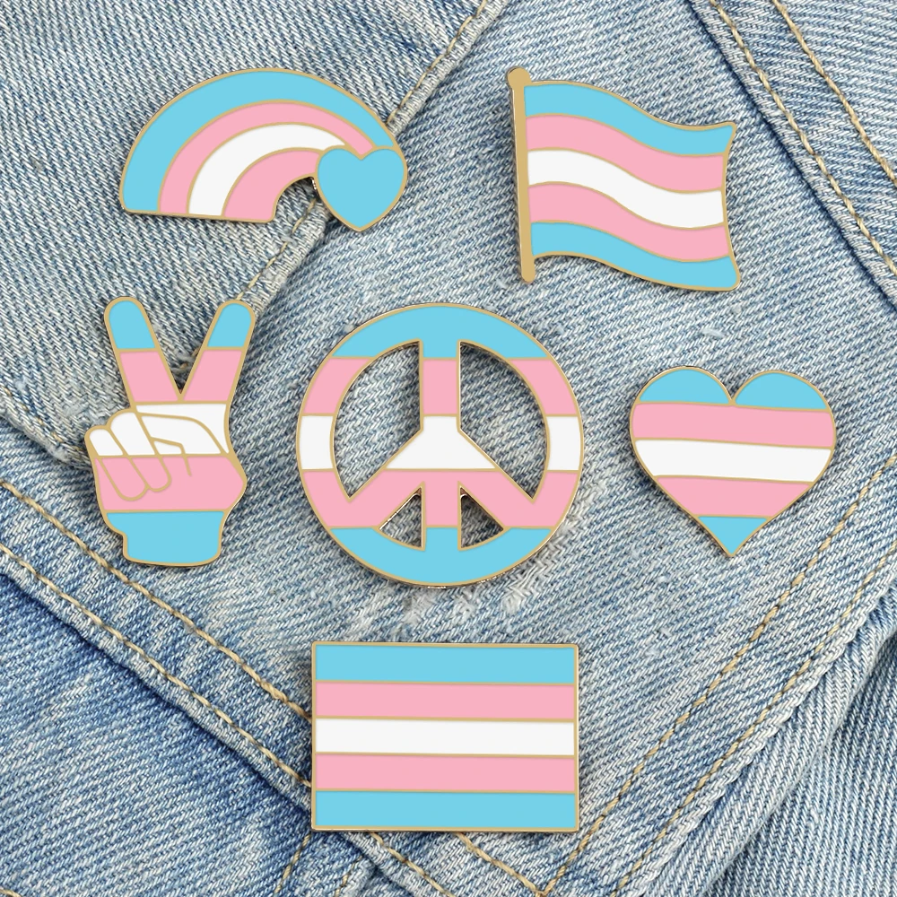 LGBT Trans Pride Emaille Pin Regenbogen Flagge Transgender Brosche Transsexuelles Herz Frieden und Liebe Symbol Anstecknadeln Unisex Abzeichen Geschenk