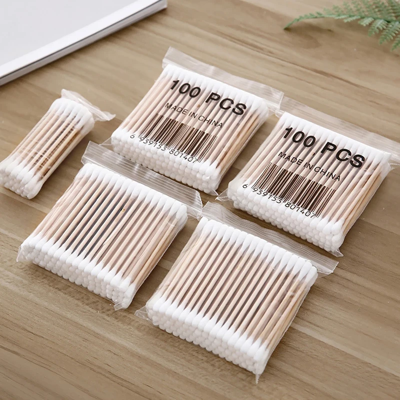 100/200/400Pcs Double Head Cotton Swabs Women Makeup Buds Tip Wood Sticks Nose Ears Cleaning Health Care Tools First Aid Kit