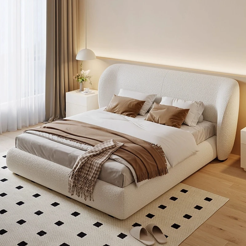 

Luxury Modern 150x200 180x200 200x220cm Cream flannel Double bed 2 people bedroom beds bedstead Solid wood bed board Furniture