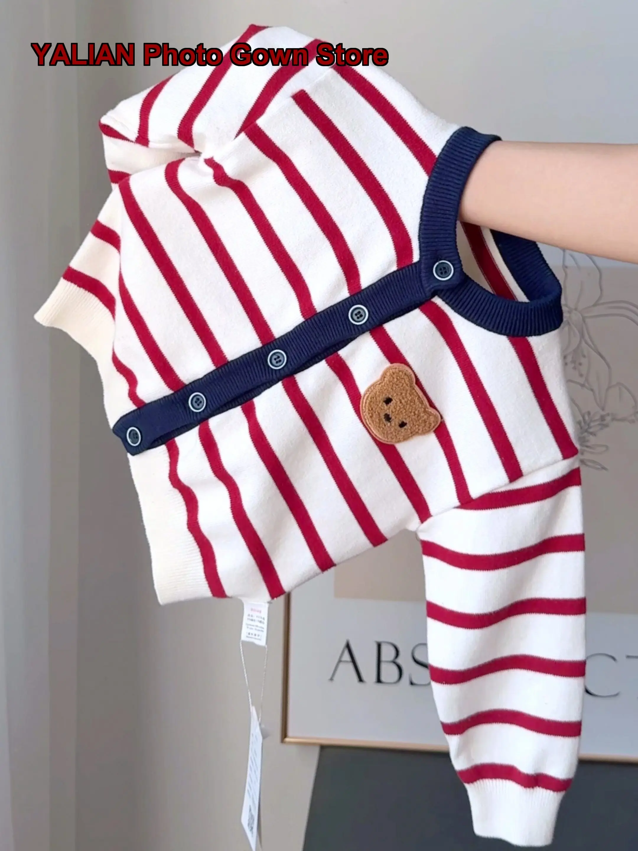 Infant Knit Cardigan Boys Girls Striped A-Class Round Neck Cotton Knit Coat for Newborns and Hundred-Day Celebrations
