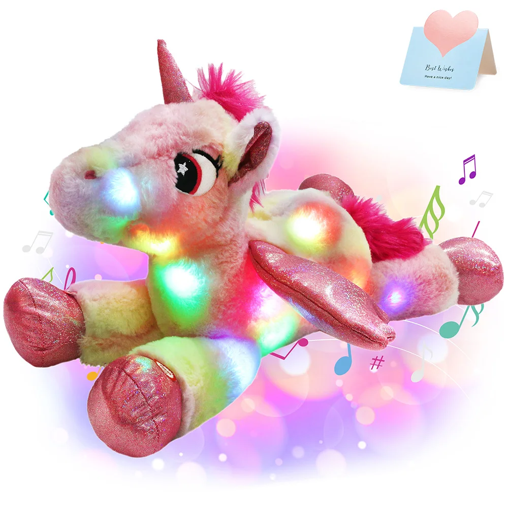 

Rainbow Unicorn Plush Toys LED Musical Throw Pillows Lullaby Soft Stuffed Animals Birthday Gift for Kids Girls Pink Luminous Toy