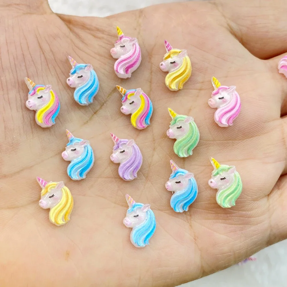 50Pcs New Cute Resin Mini Colorful Unicorn Shape Series Flat Back Manicure Parts Embellishments For Hair Bows Accessories