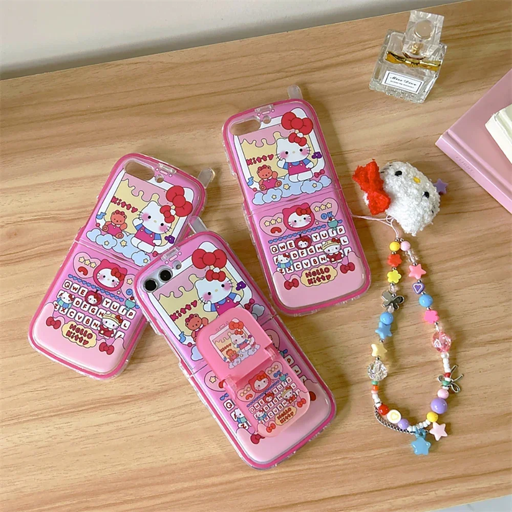 

Sanrio Hellos Kitty Bracelet with Stand Phone Case for Samsung Galaxy W23 Flip Z Flip 3 4 Z Flip 5 5G Hard PC Back Cover Funda