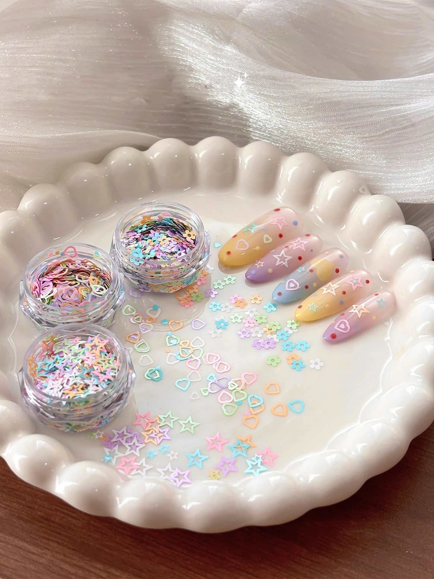 Macaron Dopamine Nail Art Decor Fine Glitter Sugar Powder Hollow Star Heart Flower Sequins Mixed Ins Style Summer Manicure