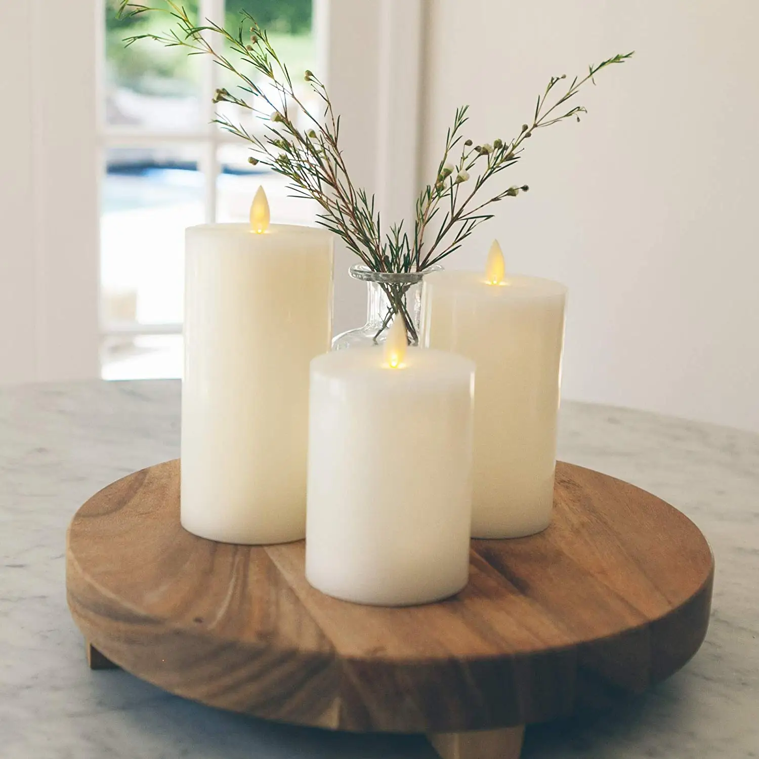 Flameless LED Candles with Flat Top, Real Wax Pillar Candle & Moving Flame Wick, Remote Control Timer, Champagne, Φ3