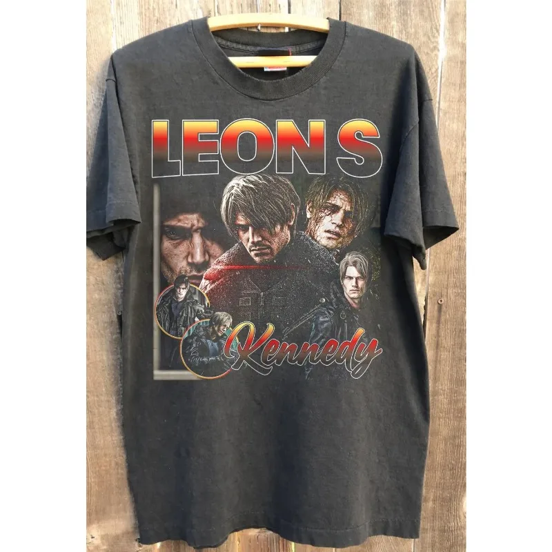 Leon Kennedy Pattern T-shirt, Resident Evil Requiem T-shirt, Retro Men's T-shirt Summer New Harajuku Style Unisex Casual T-shirt