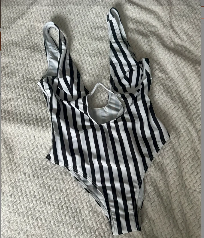 

S - XL V Shape Wire Striped Women Swimwear One Piece Swimsuit Female V-bar Underwired Bather Bathing Suit Swim