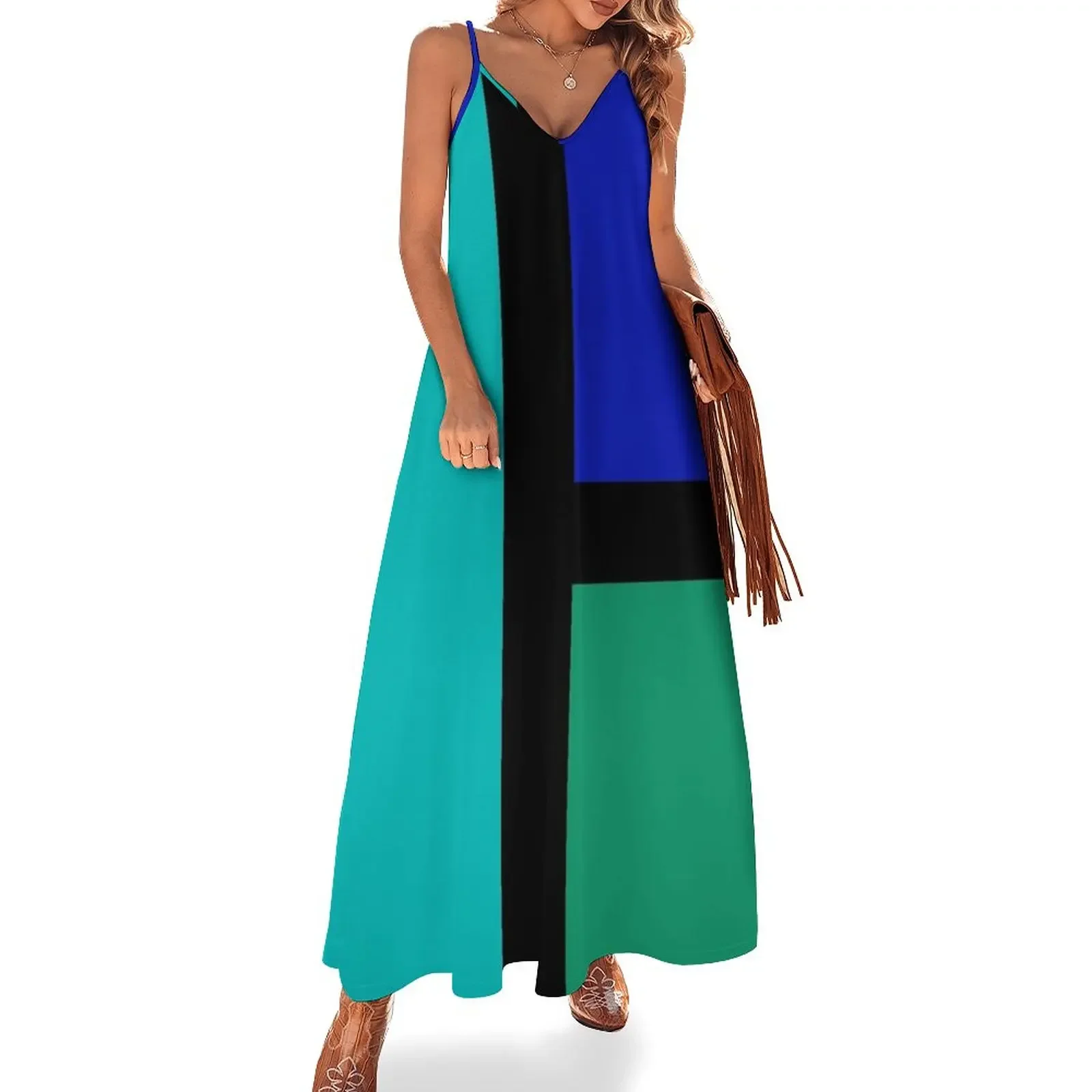 

Blue Mondrian Mod Sleeveless Dress evening dresses ladies women's summer jumpsuit party dresses women