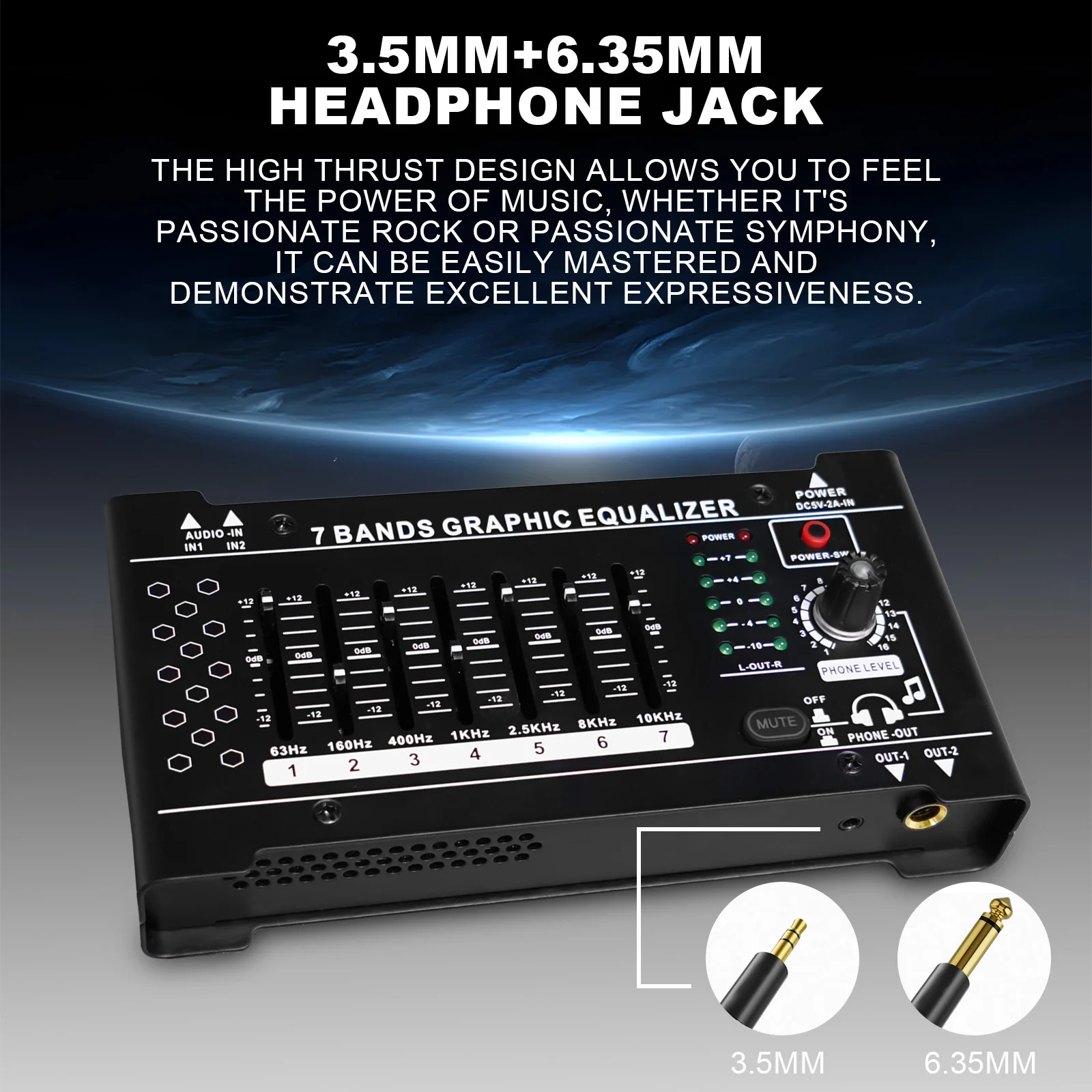 P2-plus 5V Desktop Headphone Equalizer & Amplifier - 7 Bands 63Hz-10KHz EQ Adjustment for PC HiFi Audio