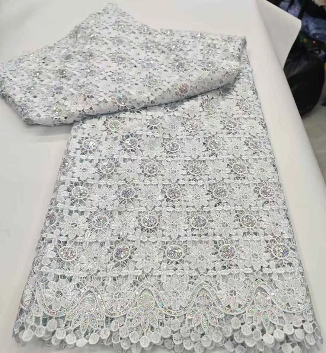 Latest African Guipure Cord Lace Fabric 2025 Style Nigerian Water Soluble Lace Fabrics 5 Yards for Wedding Party