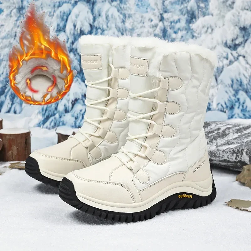 

Зимние зимние ботинки, женская обувь, Нескользящие теплые мягкие плюшевые ботинки с высоким берцем, женские прочные уличные походные туфли на толстой подошве