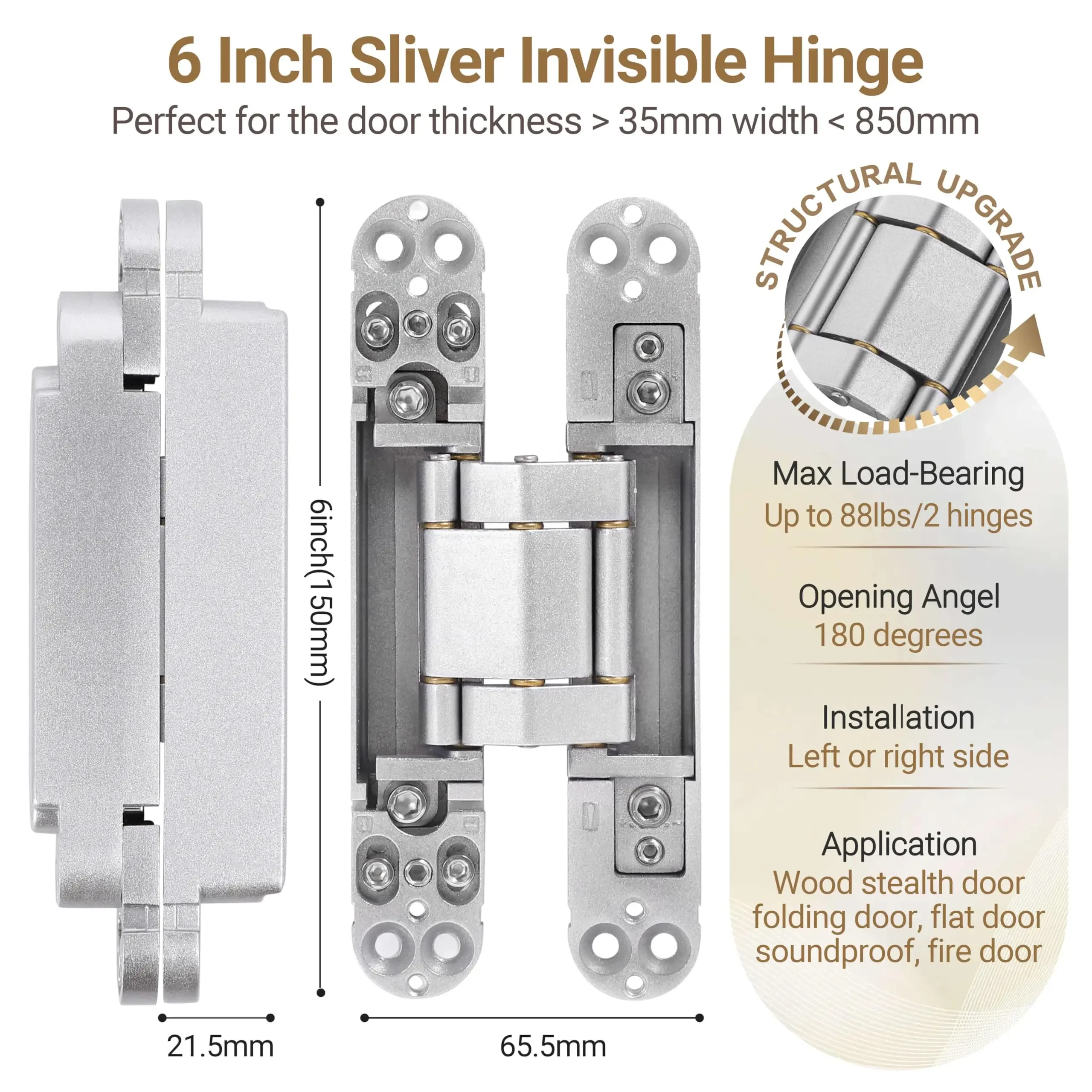 2PCS Invisible Door Hinges Hinged Furniture Fittings Hidden Wooden Door Hinges Adjustable Hidden Hinges for Door Bearing 40Kg