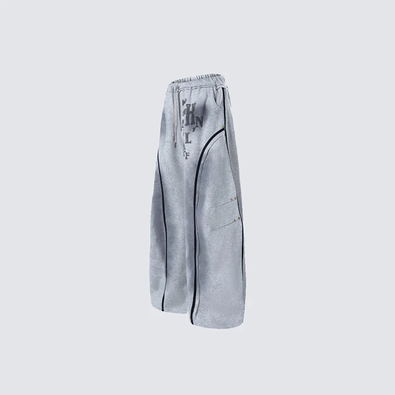 American-Style Trendy Brand Lined Rivet-Decorated Wide-Leg Printed High-Waisted Loose-Fit Casual Pants For Men And Women