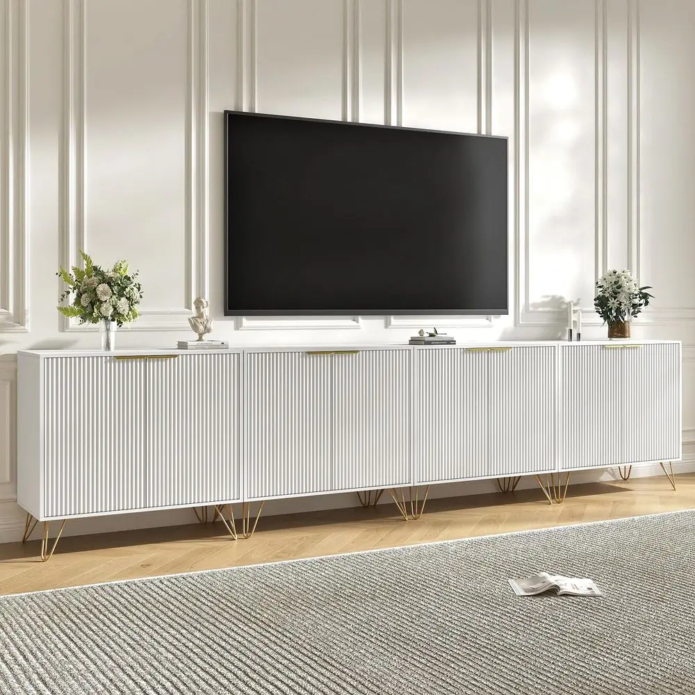 

Cabinet Set of 4, White Fluted Cabinet with Adjustable Shelves, Modern Coffee Bar for Kitchen, Living Room and Office