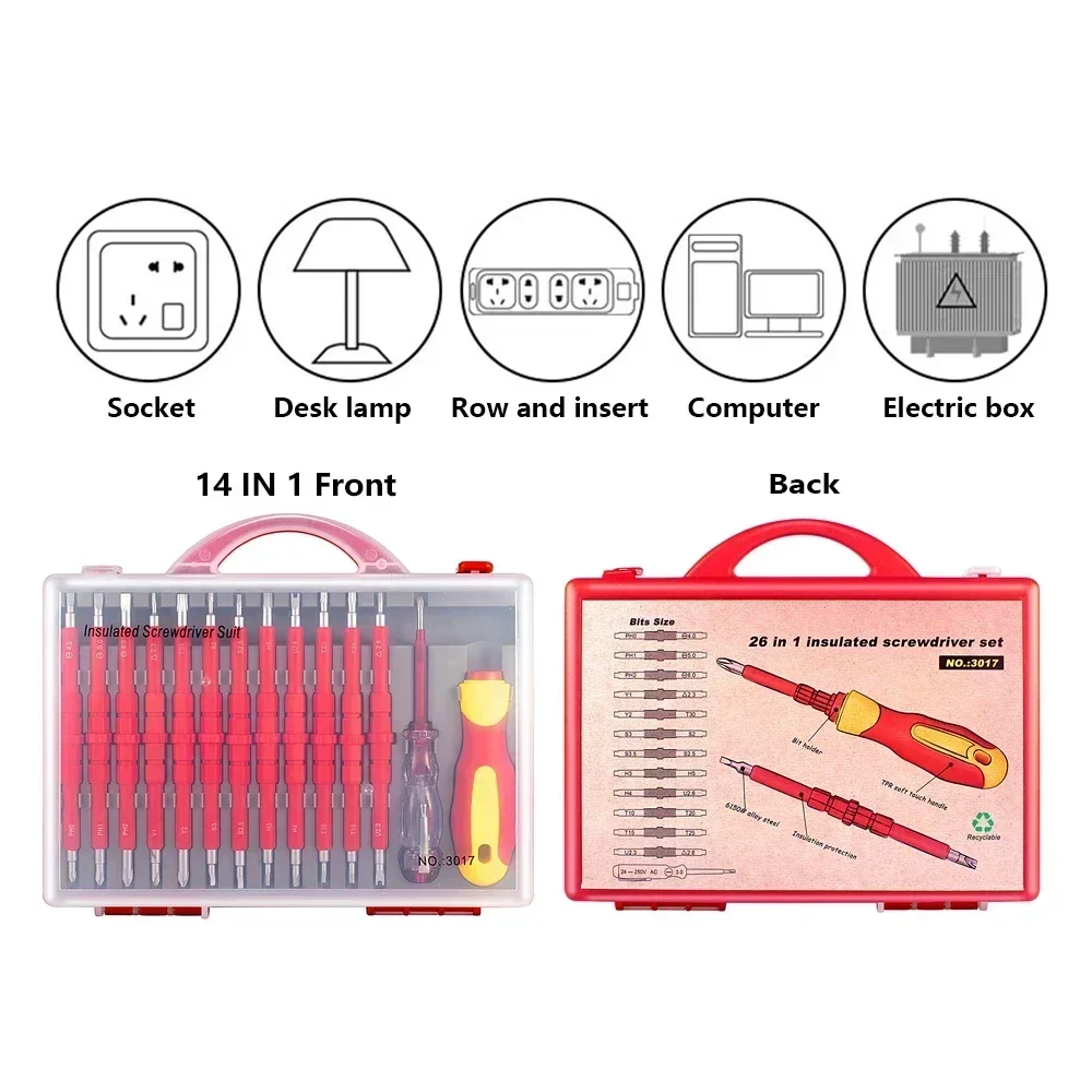 26 Repair Screw Electrician Hand In Screwdriver Insulation Set Bits Slotted Magnetic Driver Tool Kit Phillips Tool 1 Electronic