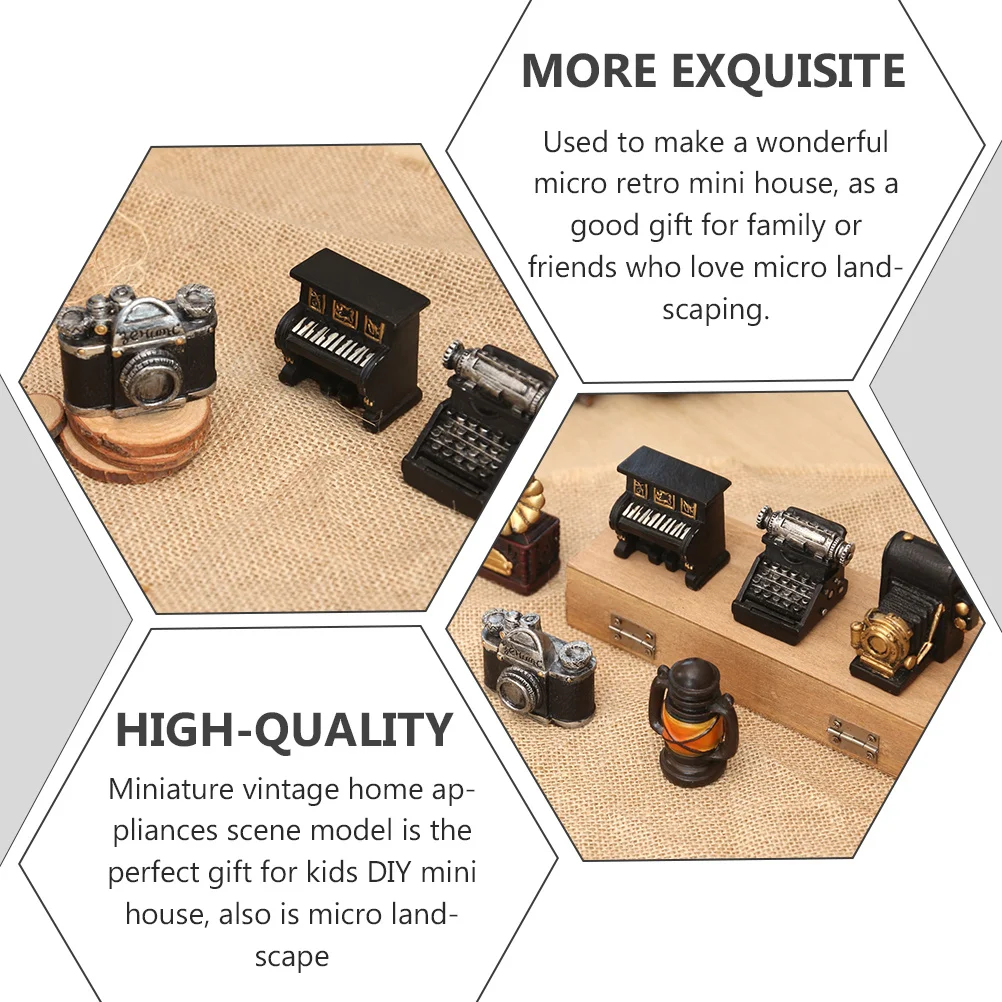 

5 Pcs Mini Ornaments Micro Retro Home Decor Miniature Phonograph Supplies Typewriter Compact Size Figurines Resin Charming