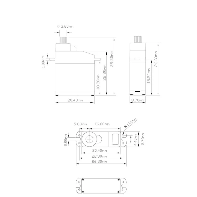 BLUEARROW Ultra-lightweight Metal Enclosure All-metal Rotor Servo Motor D0474HS-HV High-speed Servo Motor 1.3-2.17 Kgf.cm