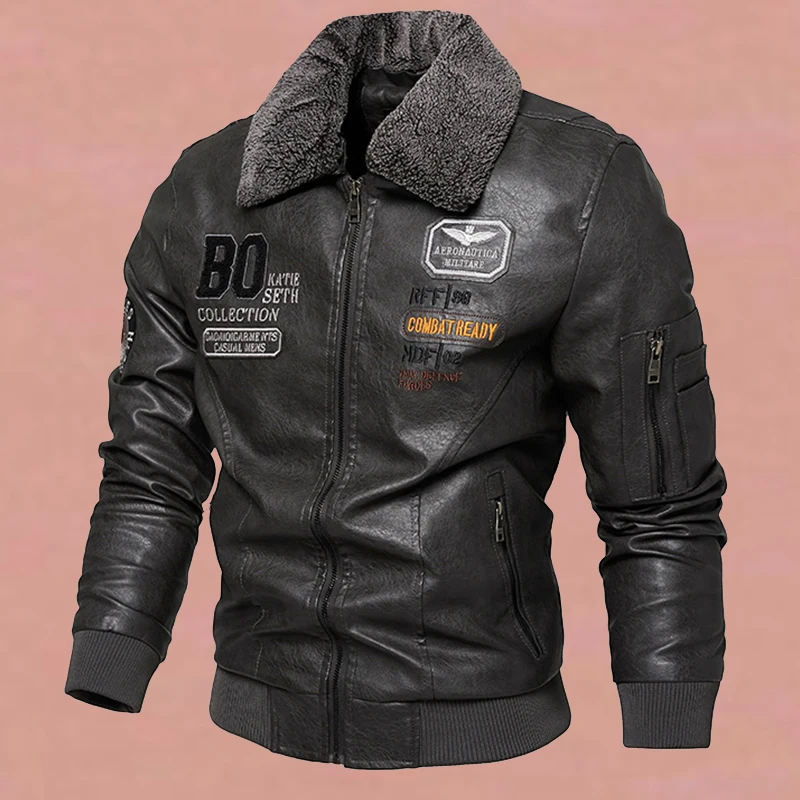 

Мужская зимняя кожаная куртка-косуха с подкладкой, воротником-стойкой, для мотоциклистов, молодежная