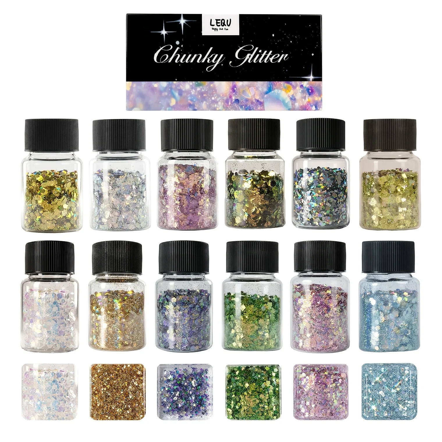 LEQU 12 Color Opal Iridescent Coarse Glitter Set DIY Decorative Glitter for Resin Nail Art Handmade Jewelry Casting Craft