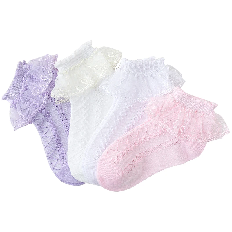 

Girls socks Spring/Summer Polyester Lace Princess Socks Children's Socks for Girls 1-12 years 4 pairs