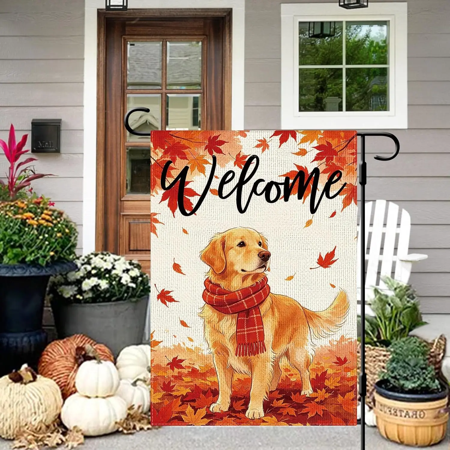 DLZDN Welcome Fall Dog Garden Flag Golden Retriever Maple Leaves Flag 12×18 Inch Double Side Vertical Burlap Farmhouse Yard  yyi