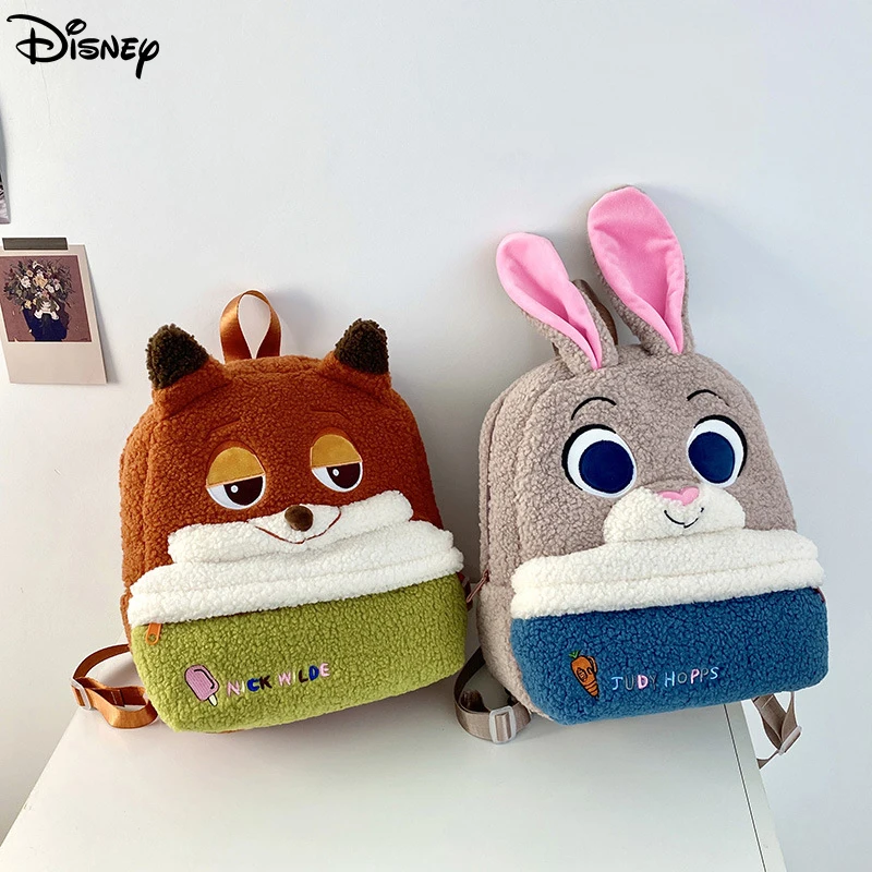 

Disney Zootopia Judy Nick Plush School Bag Furry Shoulder Bag Leisure Handbag Girl Cute Fluffy Satchel Tote Travel Backpack Gift