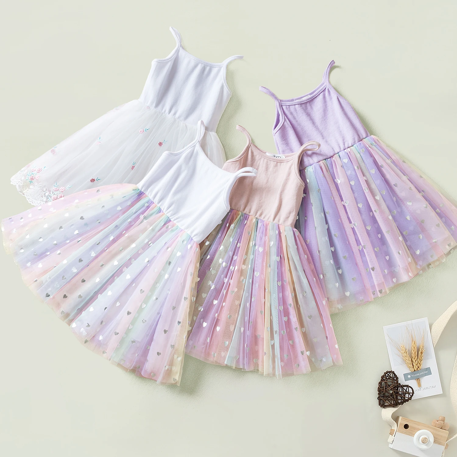 Toddler Girls Princess Dress Children Tulle Sleeveless Sling Dresses Summer New Baby Birthday Party Vestido Sweet Casual Clothes