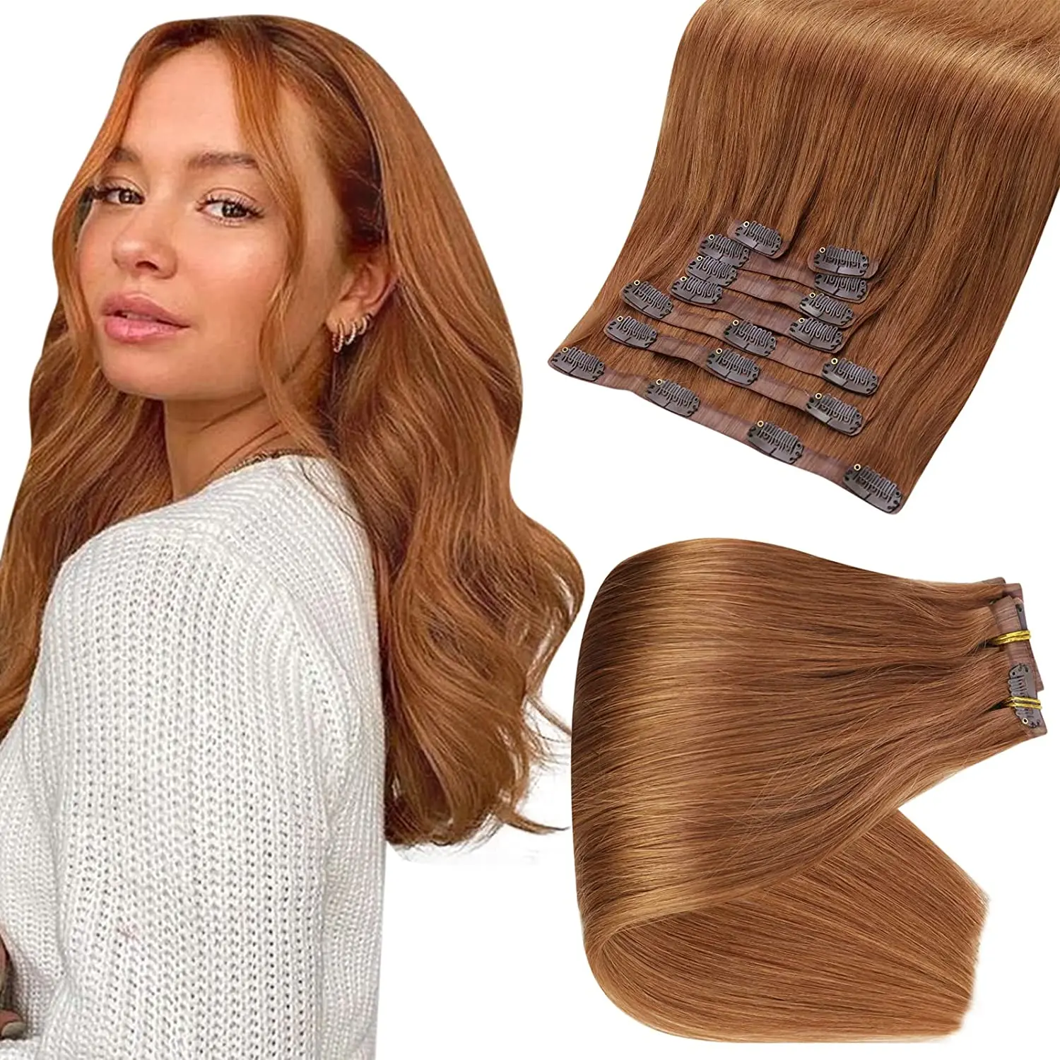 Volledige Glans Naadloze Clip in Hair Extensions Remy Menselijk Haar 8 Stuks 120g & 80g Clip In Hair Extensions Menselijk Haar Blonde Huid Inslag - afbeelding 1