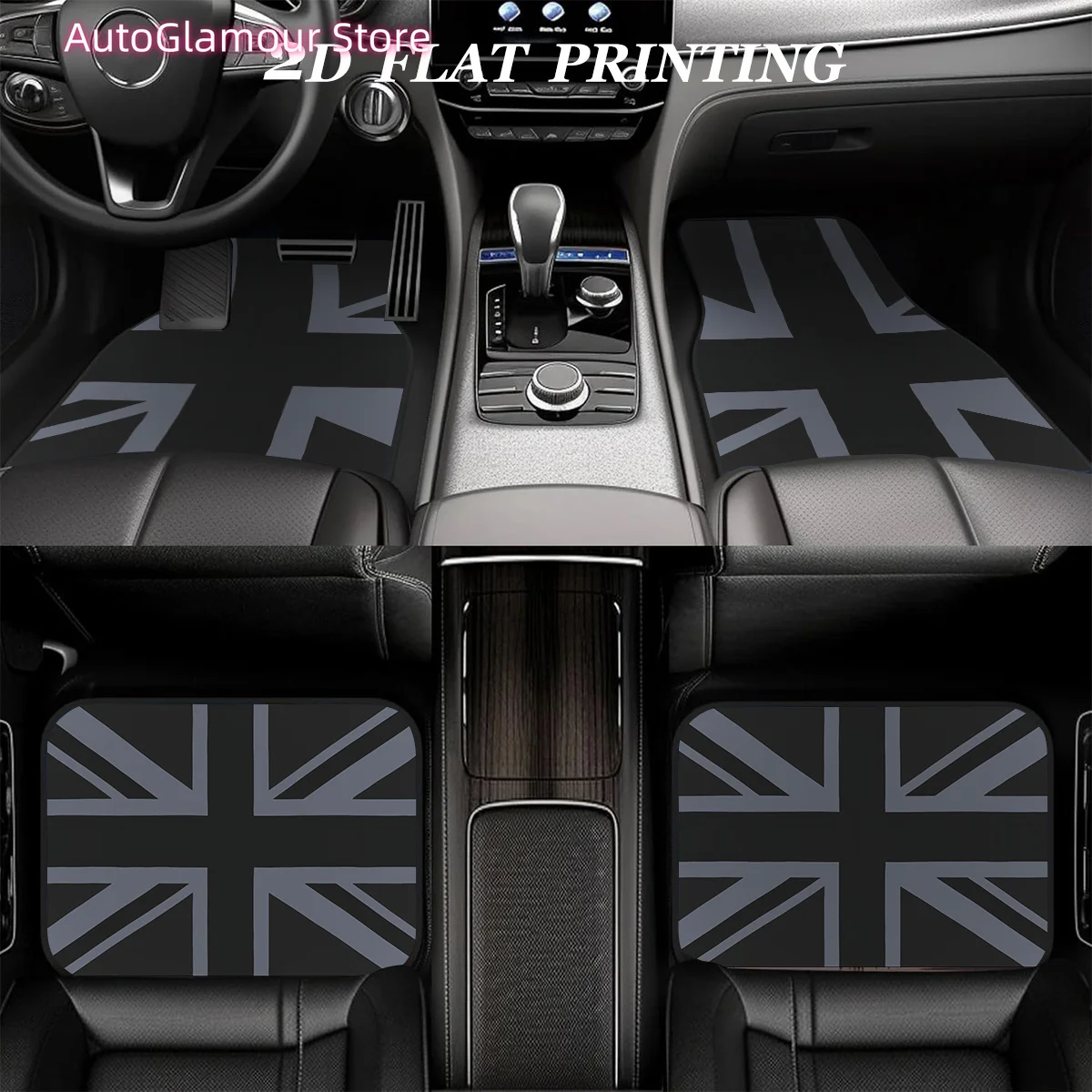 4pcs, Non-slip Material Car Floor Mat, Black and White Union Jack Design Pattern, Suitable for Cars, SUV Models, Interior Decora