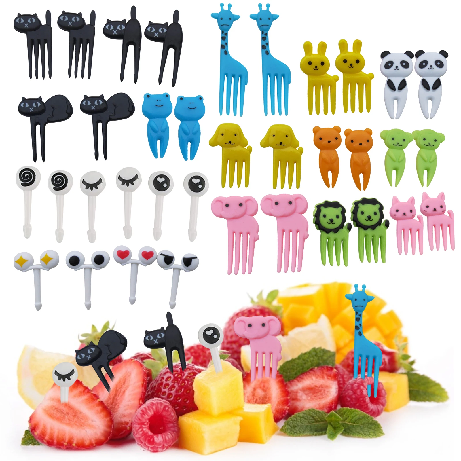 Cartoon Fruit Fork Toothpicks Cute Animal Food Selection Mini Bento Box Lunch Box Decoration Children's Food Supplement Tool