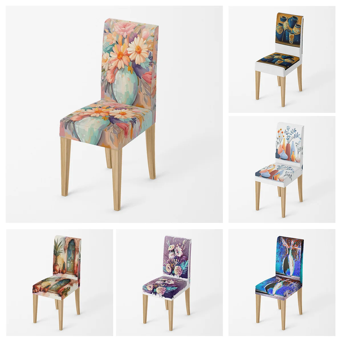 

Spring and Summer Fresh Chair Cover Plant Printing Household Hotel Restaurant General Dining Chair Cover Anti-fouling