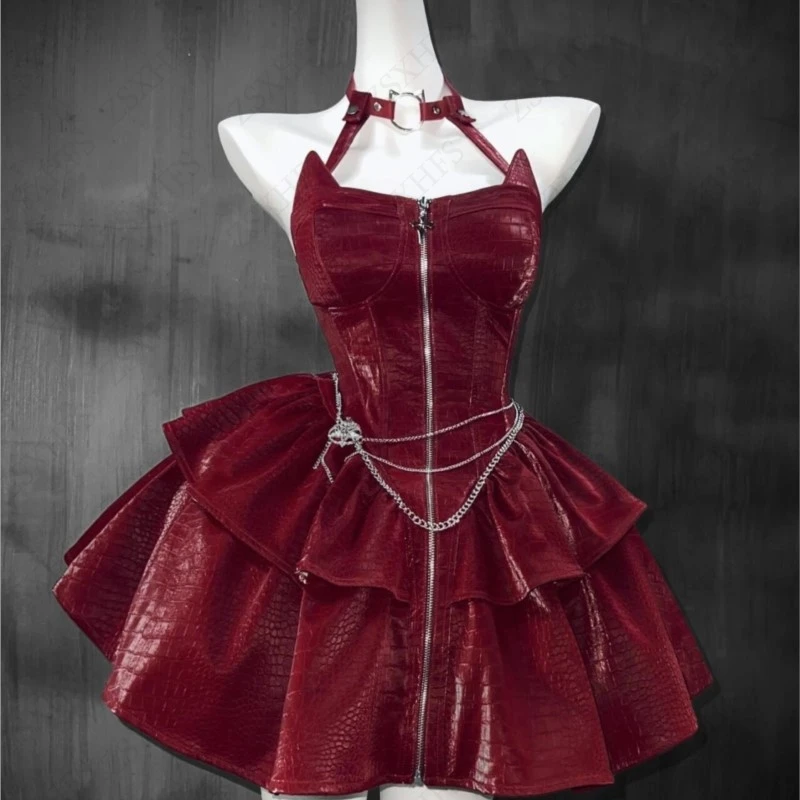 

Sexy Fashion Gyaru Red Dress Women 2000s Sweet Trendy Coquettish Party Clothes Ballet core Aesthetic Bodycon Chic Short Dresses